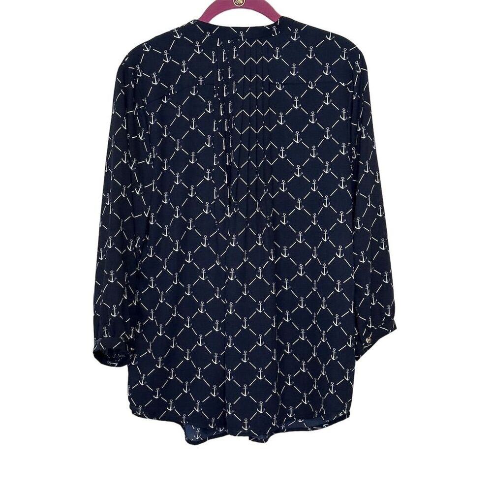 Charter Club Women's Navy Anchor-Print V-Neck Blouse Size‎ S - Picture 3 of 9